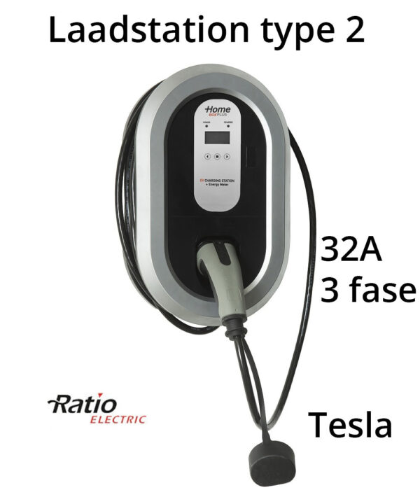 Home Box Plus type 2, 32A, 3 fase, rechte laadkabel + KWh meter
